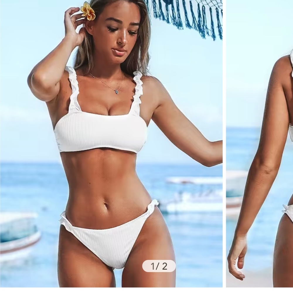 White Ruffle Bikini - Picture 3 of 4
